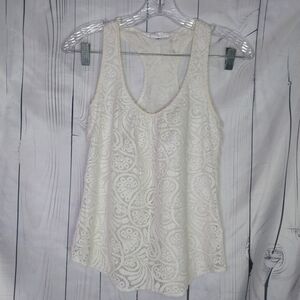 Trina Turk Kokua Off White Lace Boho Summer Coastal Racerback Tank